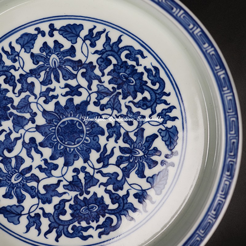 Hand-Painted Blue and White Flowers, Tangled Branches, Lotus Patterns - Narcissus Basin, Fruit Plate, Dinner Plate Set