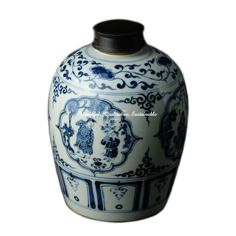 Imitation Yuan Dynasty Blue and White Four Lovers Tea/Dessert Decoration Pot