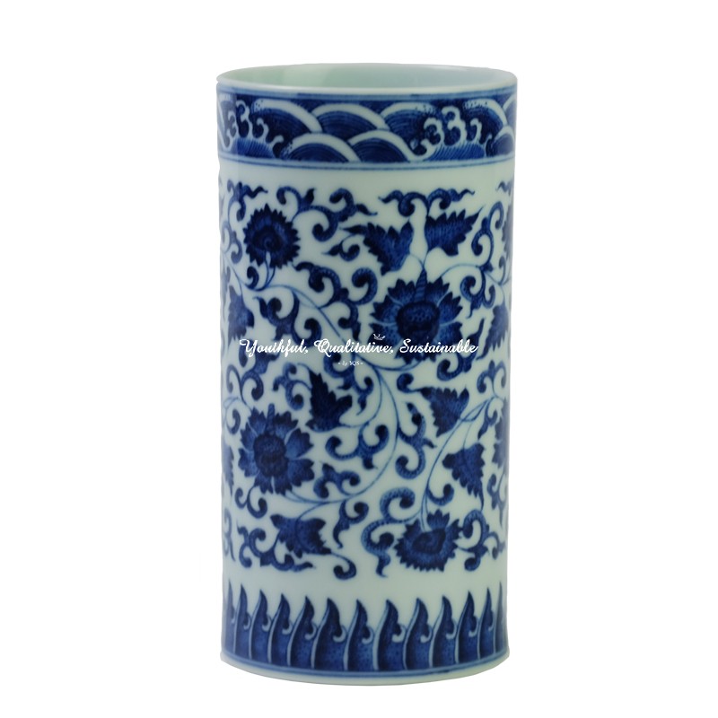 Hand-Painted Blue and White Imitation Qing Dynasty Qianlong Lotus Brush Pot