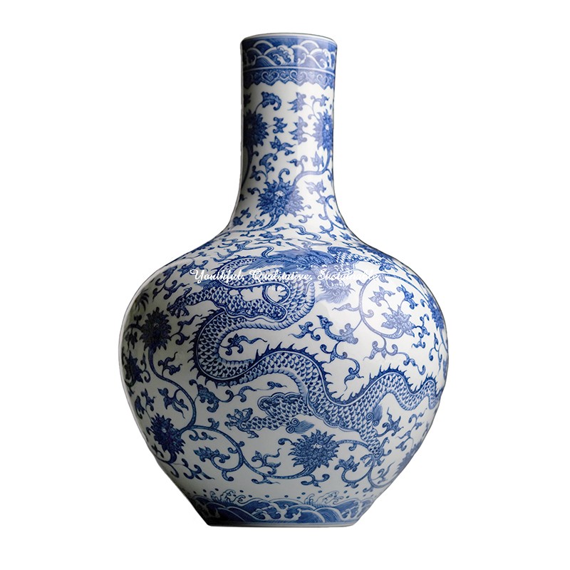 Qing Dynasty Qianlong Hand-Painted Blue and White Dragon Vase