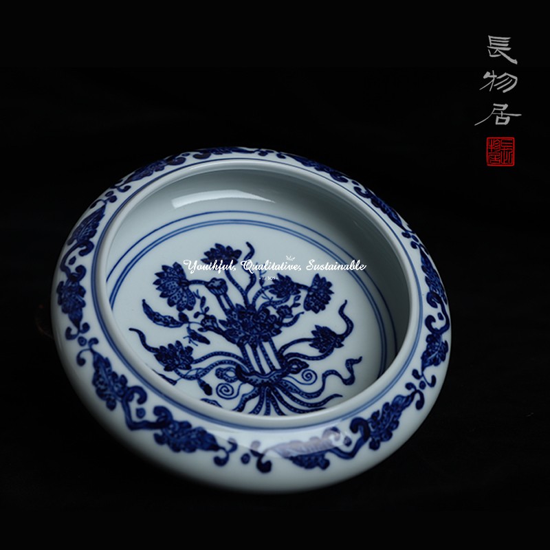 Imitation Qing Dynasty Qianlong Blue and White Brush Wash Water Bowl from Firewood Kiln