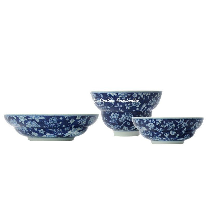 Qing Dynasty Kangxi Hand-Painted Blue and White Breakfast Bowl Gift Set