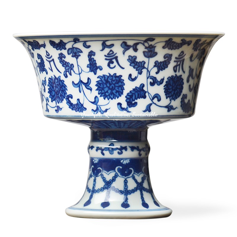 Qing Dynasty Qianlong Hand-Painted Blue and White Sanskrit Goblet