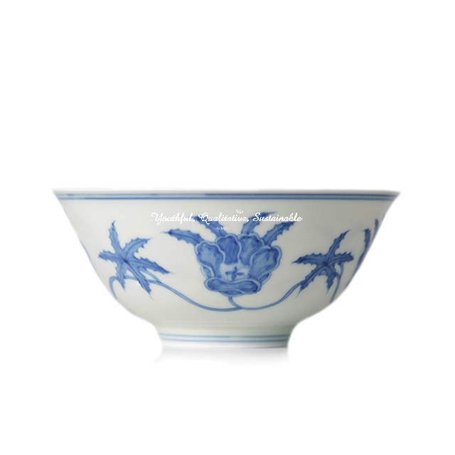 Ming Dynasty Chenghua Hand-Painted Blue and White Okra Palace Bowl