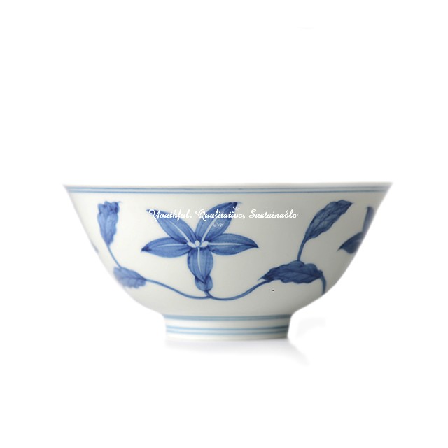 Ming Dynasty Chenghua Hand-Painted Blue and White Gardenia Palace Bowl