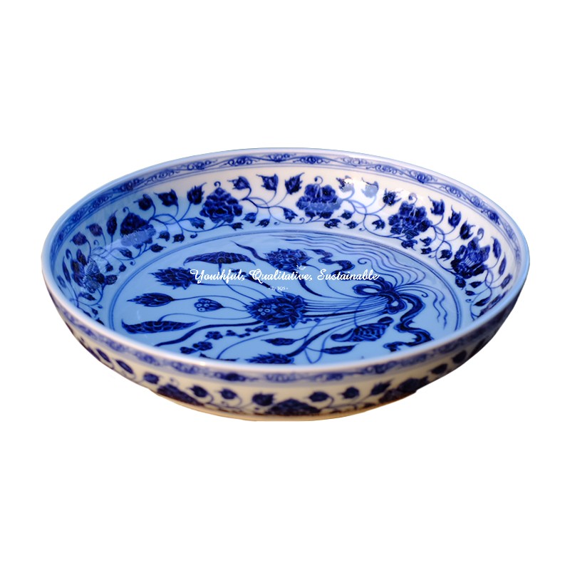 Ming Dynasty Xuande Hand-Painted Blue and White Lotus Plate