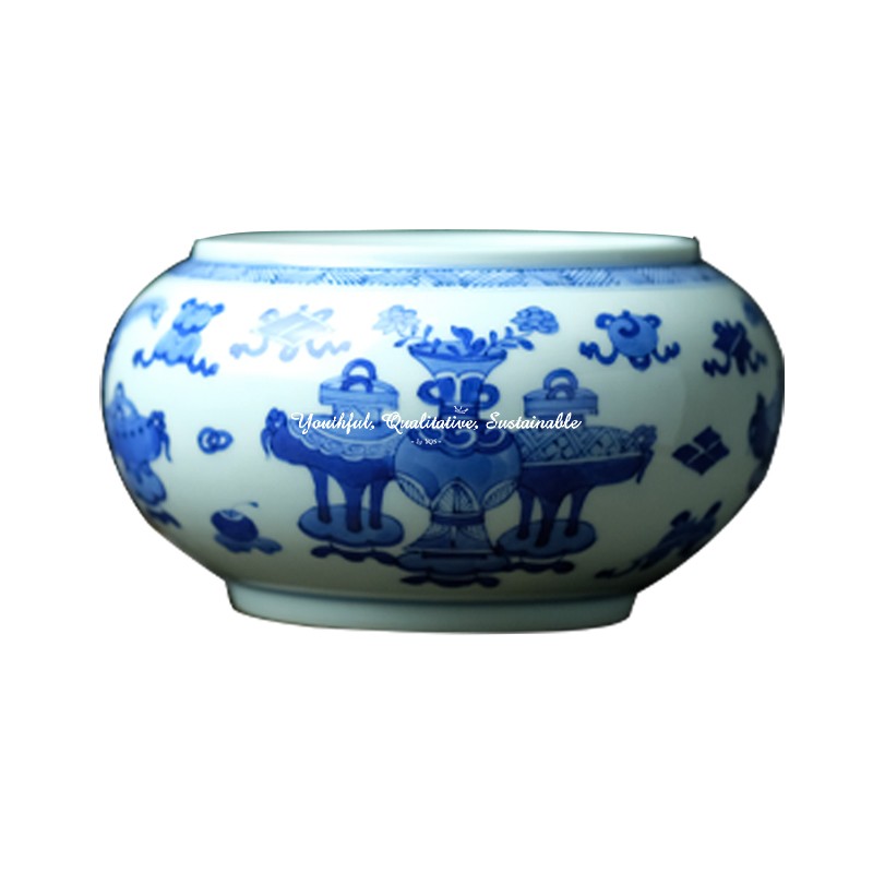 Chai Kiln Blue and White Ceramic Bowl with Bogu Pattern